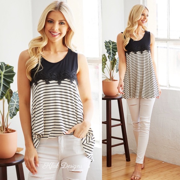 ❤️LAST 1! Soft Jersey Knit Summer Stripe Color Block Top with Lace Detail - Picture 3 of 9